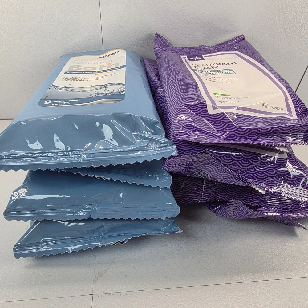 LOT Stryker Essential Hygienic Body‎ Washcloths Medline ReadyBath Shampoo Caps